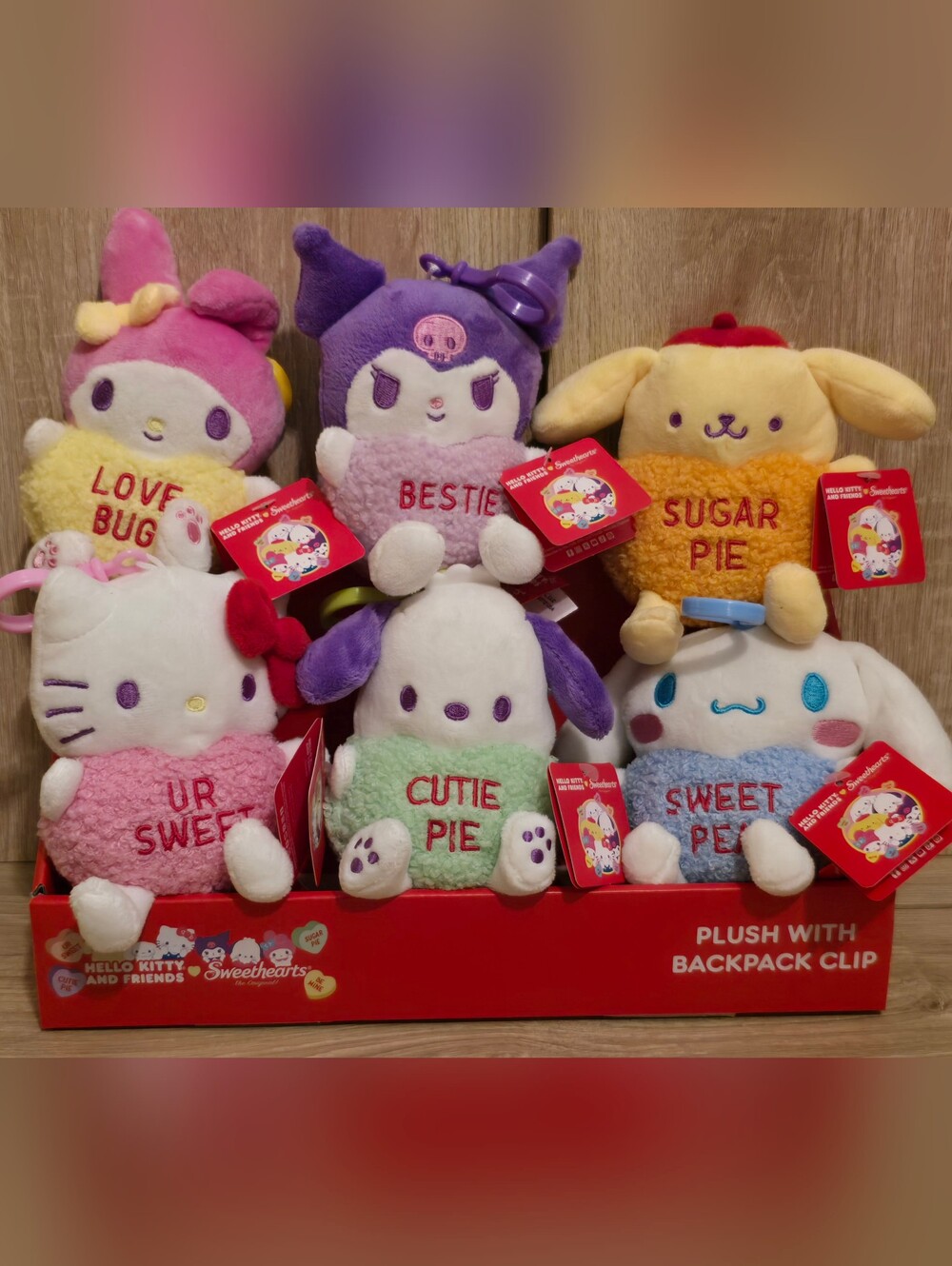 Entire (6) Hello Kitty and Friends x Sweethearts Plush  Bag Clip Collection
